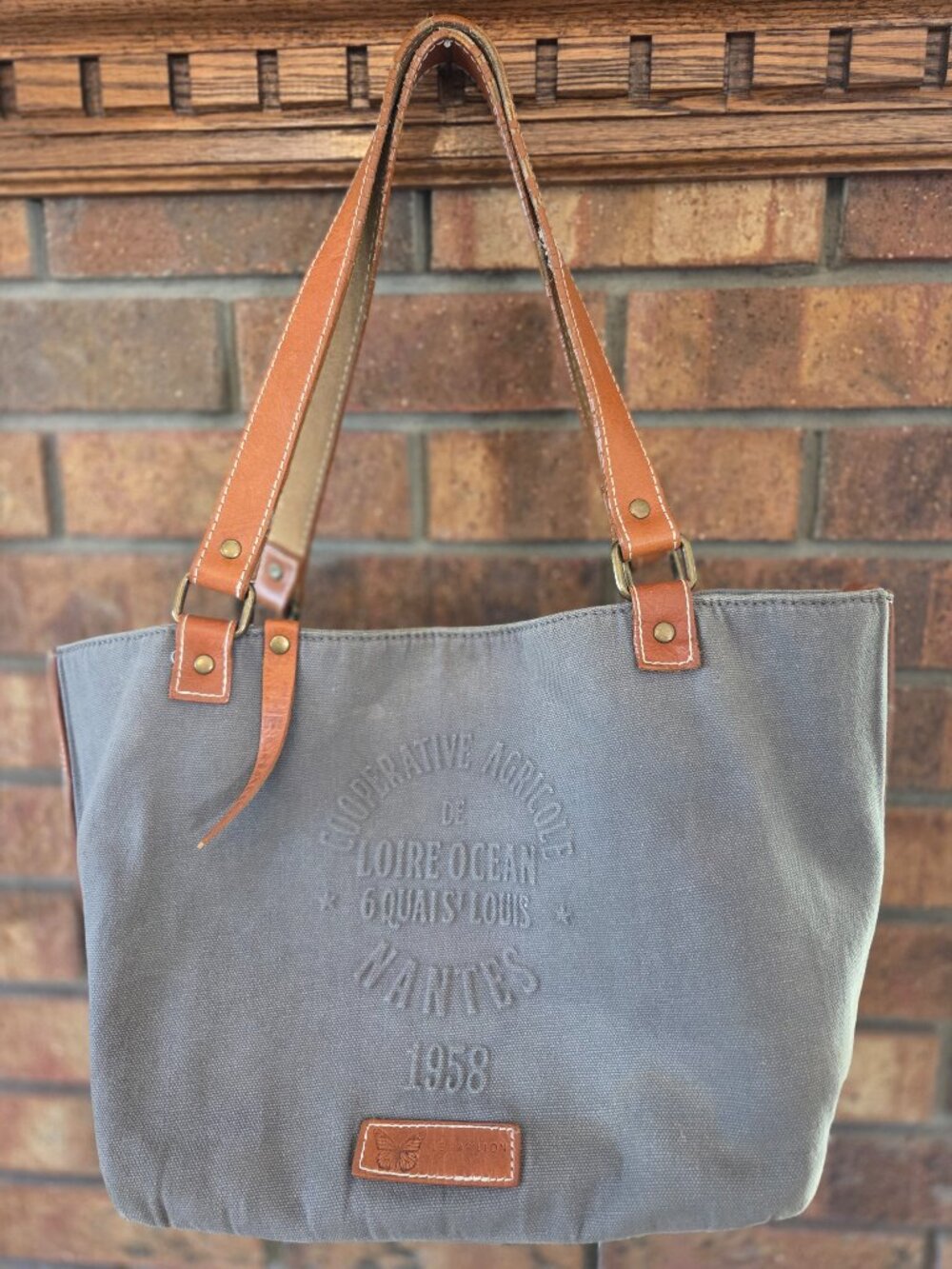 Le Papillon Gray Canvas Handbag